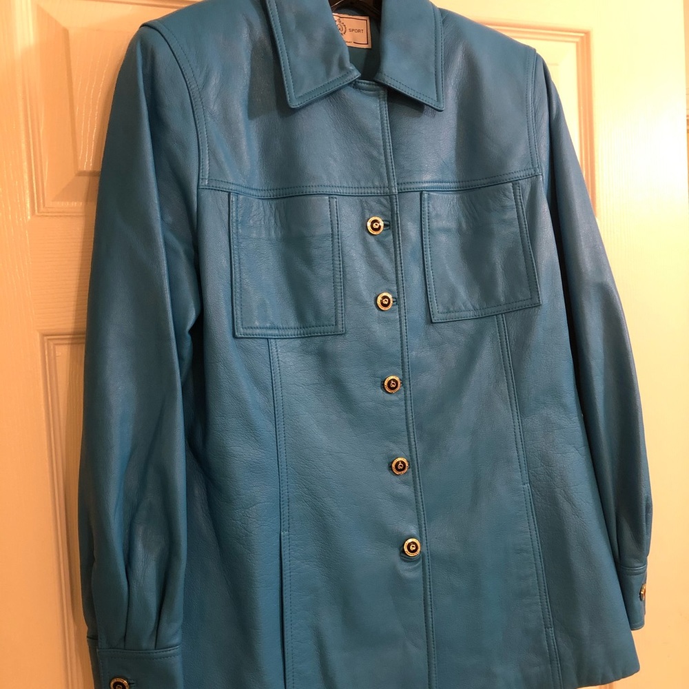 With tags! St John Blue Leather Coat